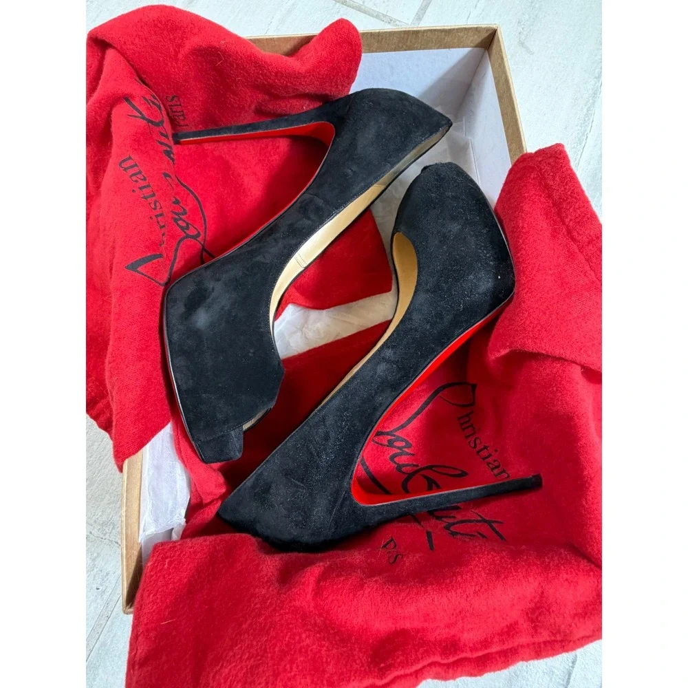 Christian Louboutin New Very Prive 120 Black Suede Peep Toe Pump 40.5 3151081